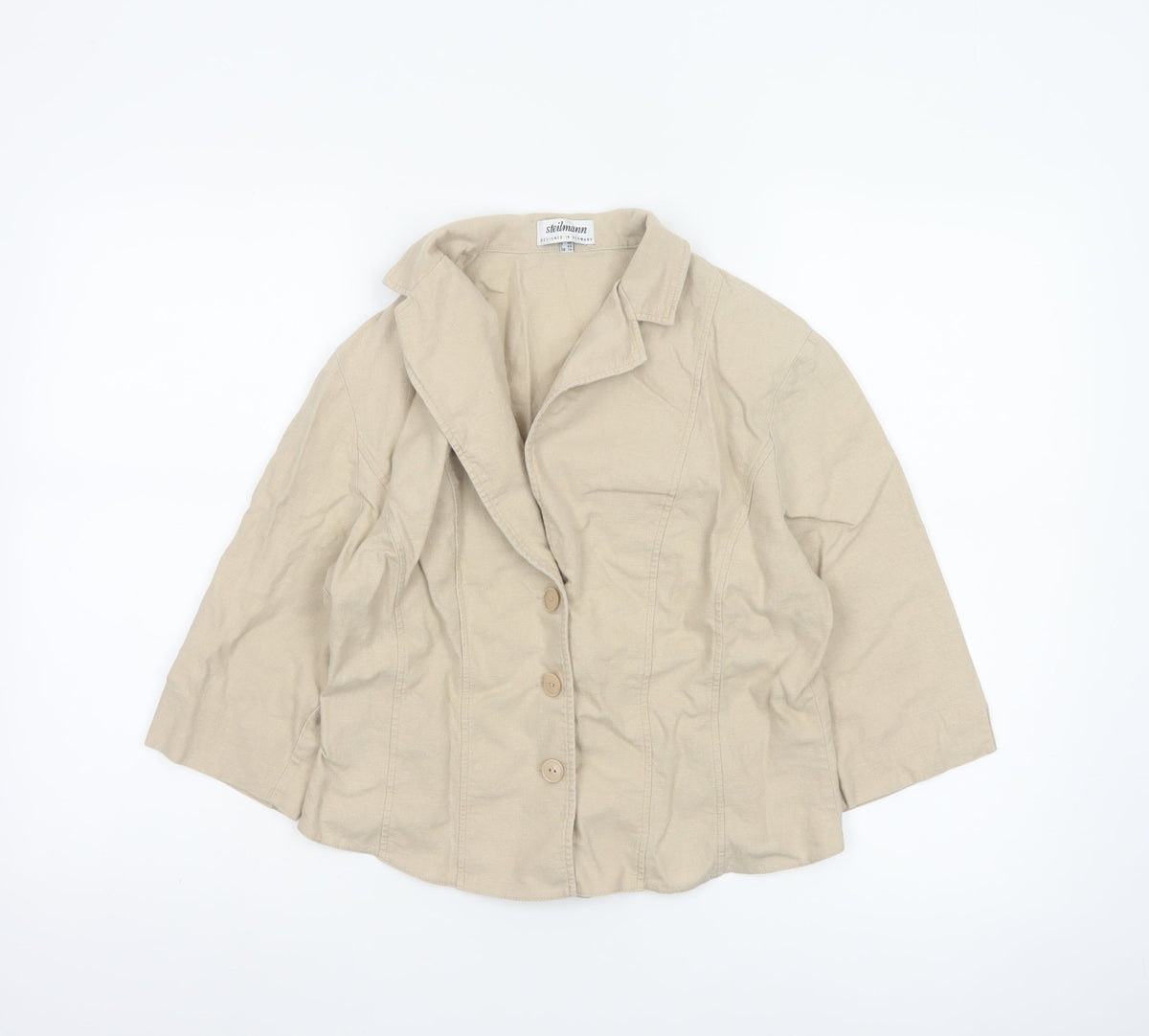 Steilmann Women Beige Linen Blend 3/4 Sleeve Blazer UK 16