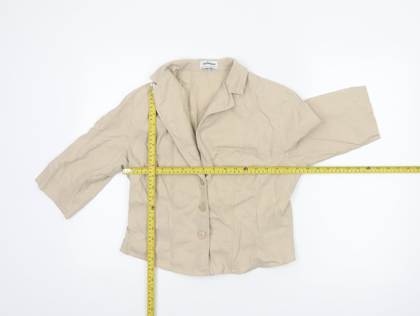 Steilmann Women Beige Linen Blend 3/4 Sleeve Blazer UK 16