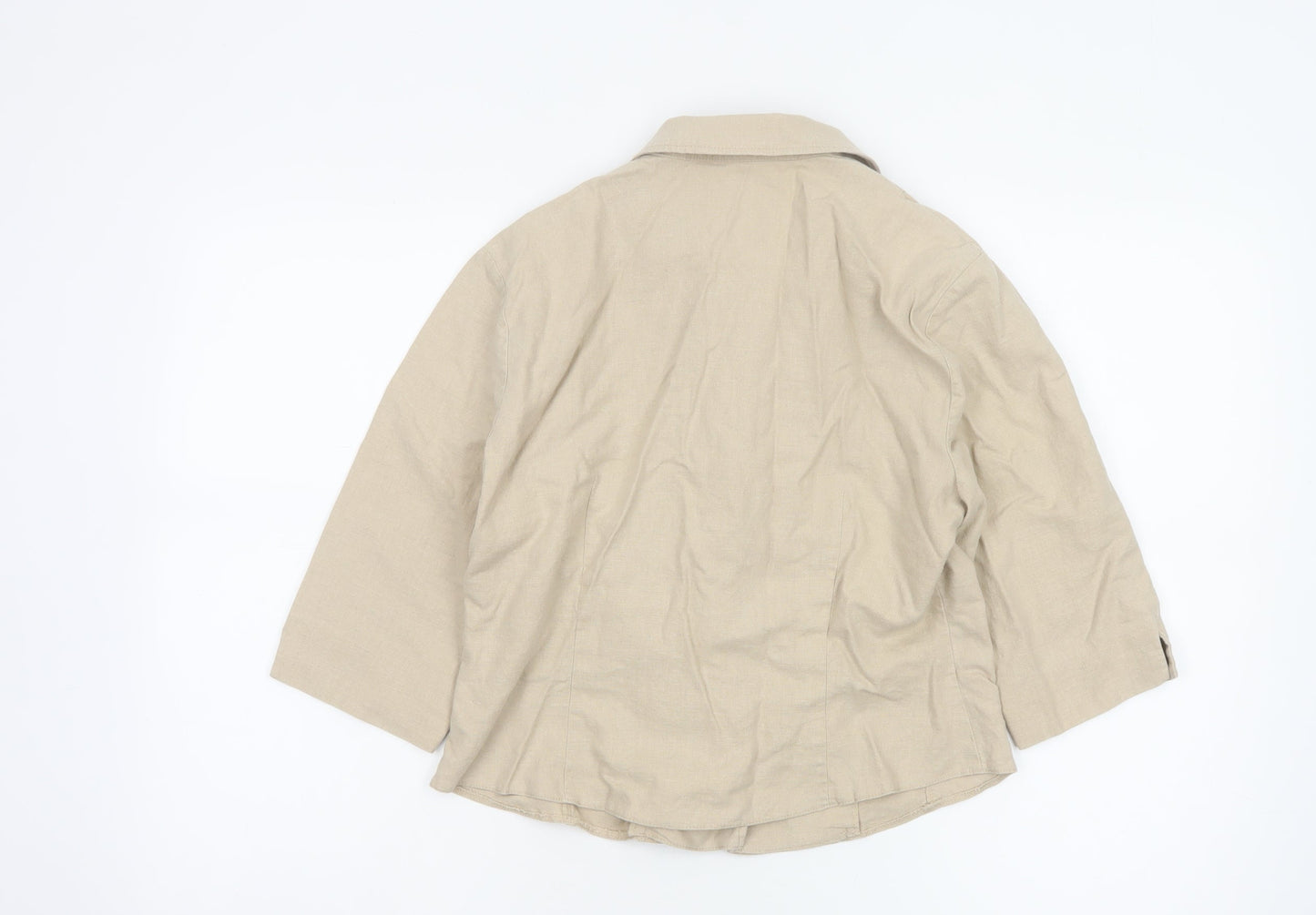 Steilmann Women Beige Linen Blend 3/4 Sleeve Blazer UK 16
