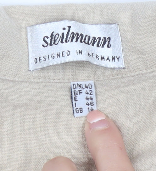 Steilmann Women Beige Linen Blend 3/4 Sleeve Blazer UK 16