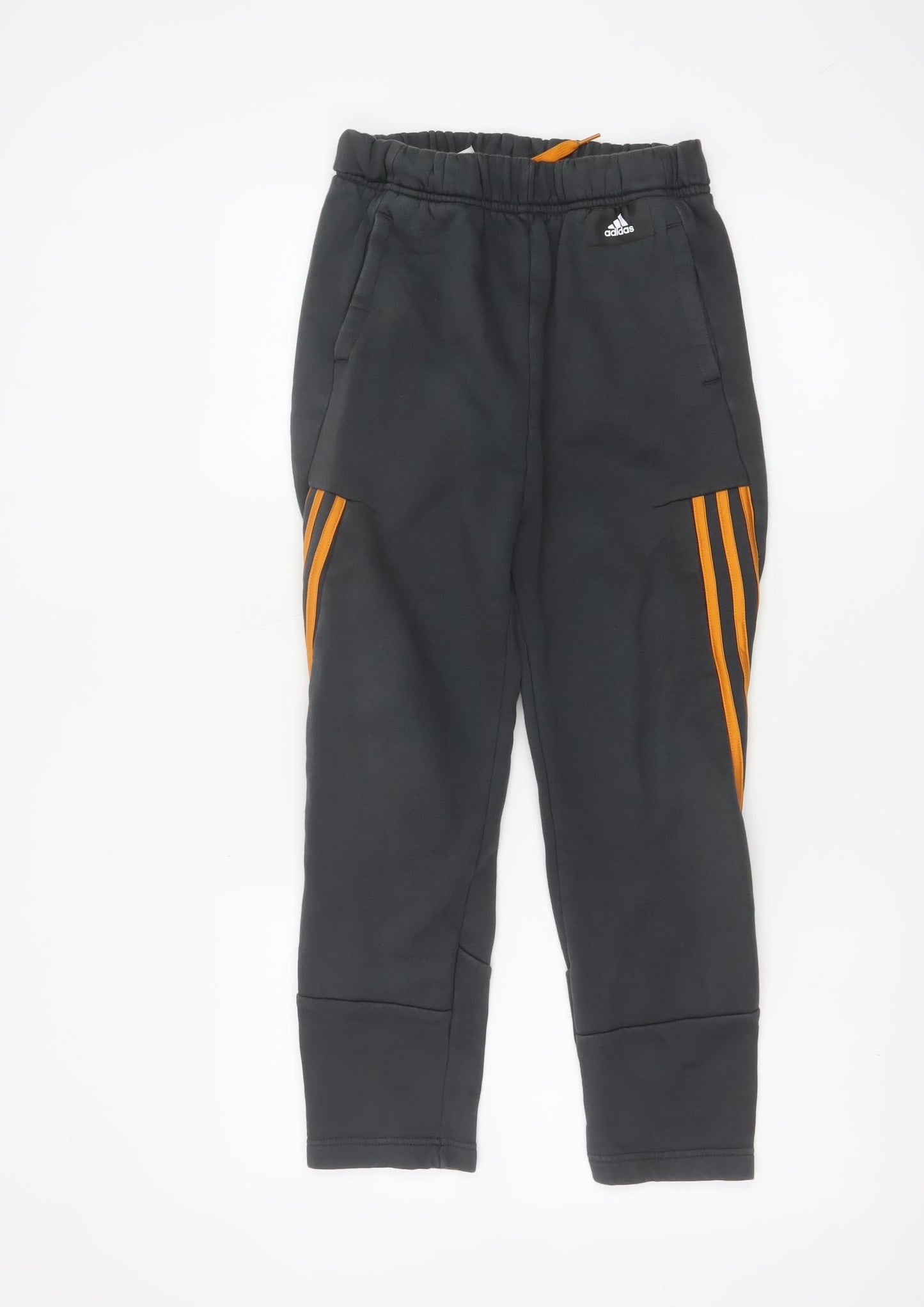 Adidas Boys Black Jogger Trousers 11-12 Years with Orange Stripe
