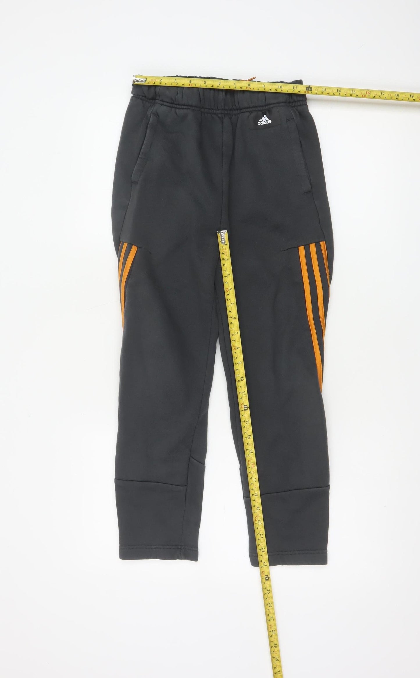 Adidas Boys Black Jogger Trousers 11-12 Years with Orange Stripe