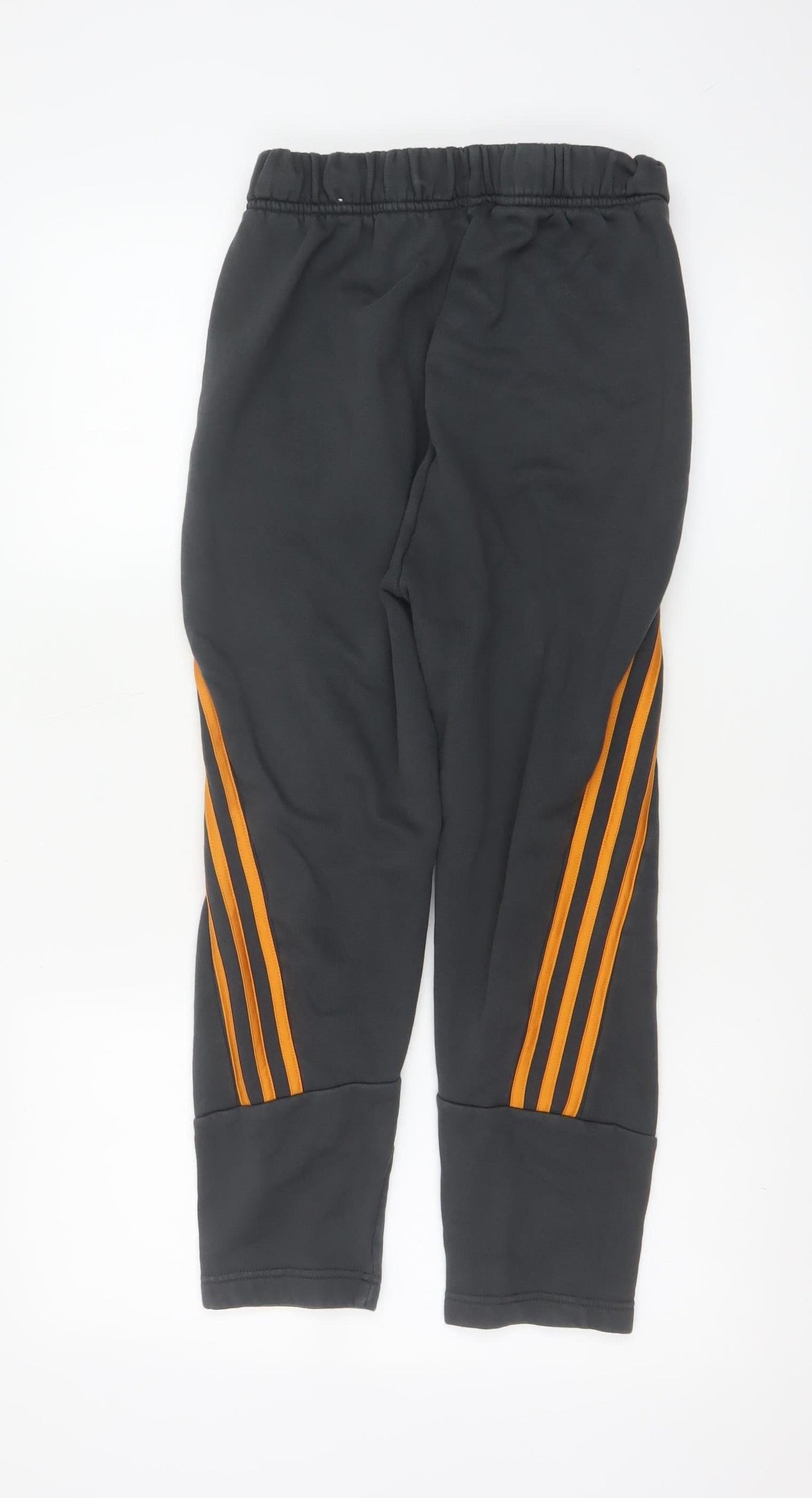 Adidas Boys Black Jogger Trousers 11-12 Years with Orange Stripe