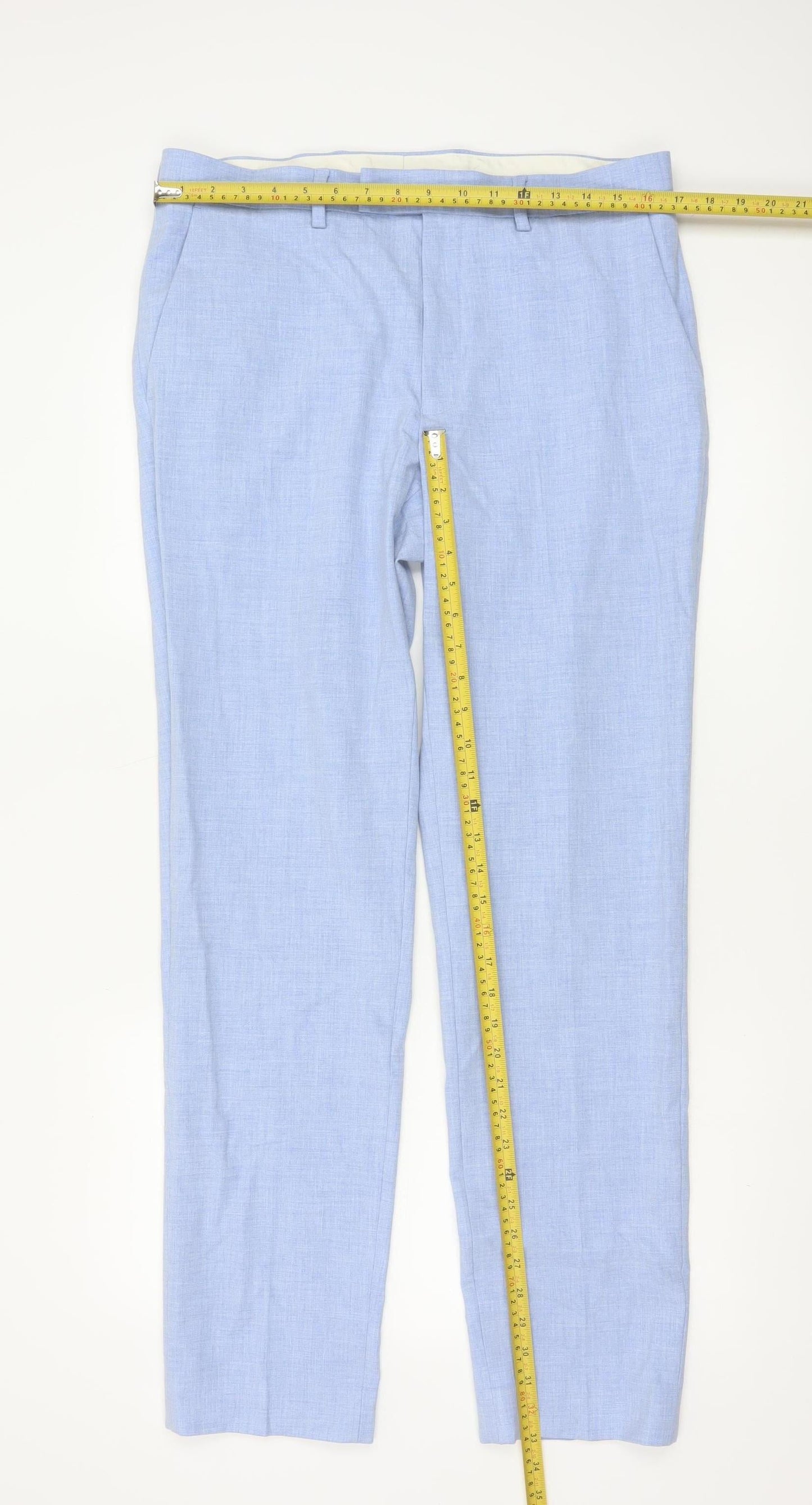 Marks and Spencer Men's Blue Slim Fit Dress Trousers 34L