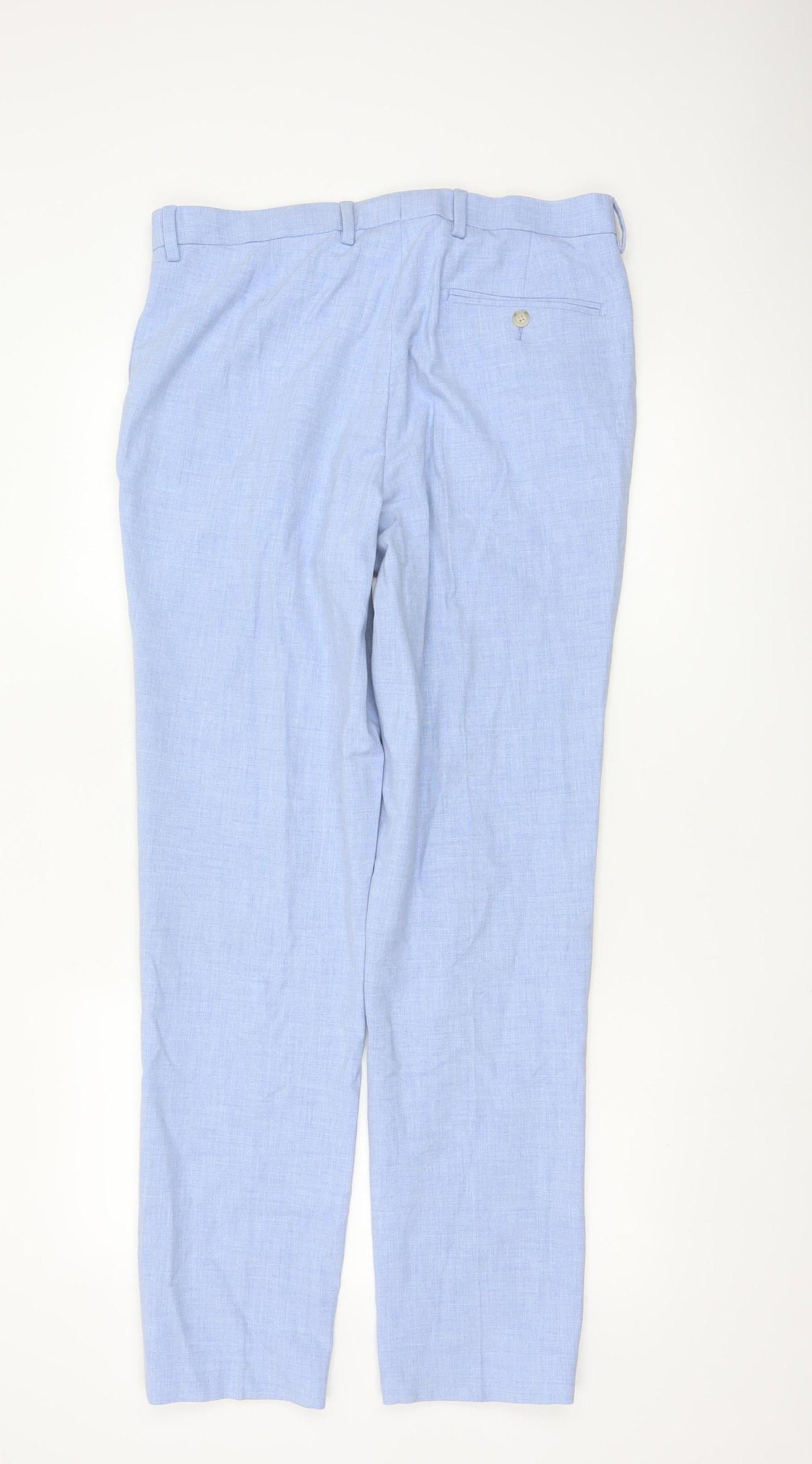 Marks and Spencer Men's Blue Slim Fit Dress Trousers 34L