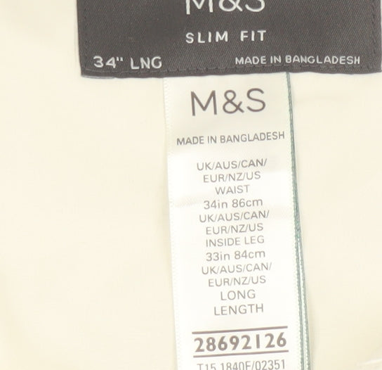 Marks and Spencer Men's Blue Slim Fit Dress Trousers 34L
