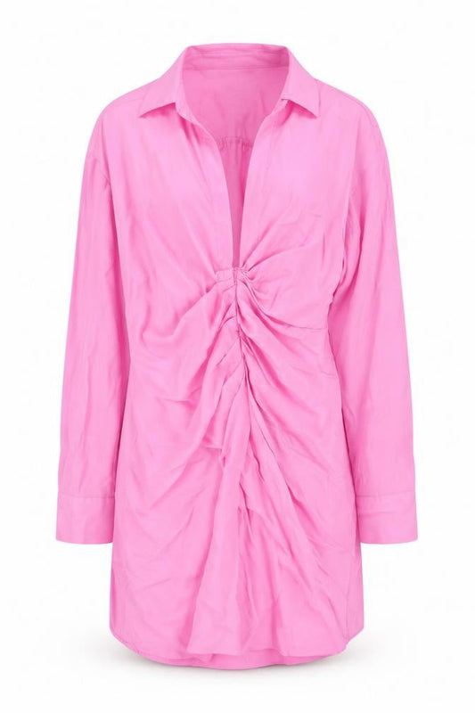 Zara Women’s Pink Ruched Collared Long Sleeve Shirt Dress Size 12