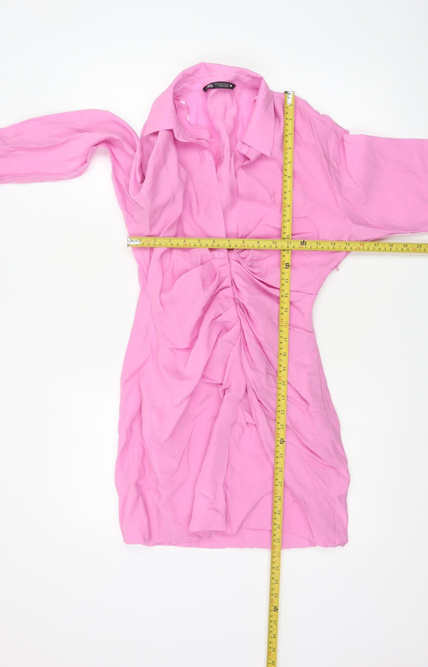 Zara Women’s Pink Ruched Collared Long Sleeve Shirt Dress Size 12