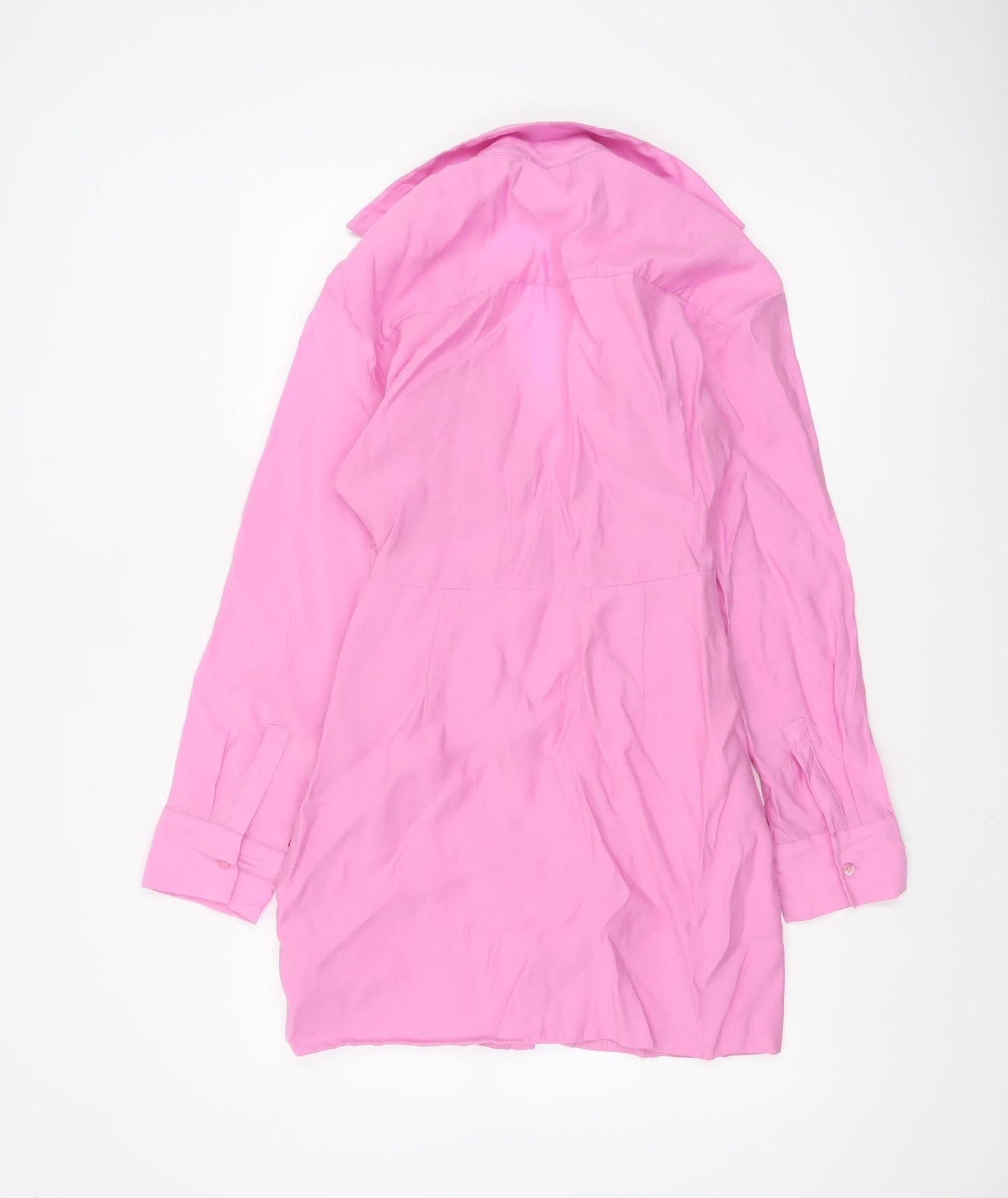 Zara Women’s Pink Ruched Collared Long Sleeve Shirt Dress Size 12