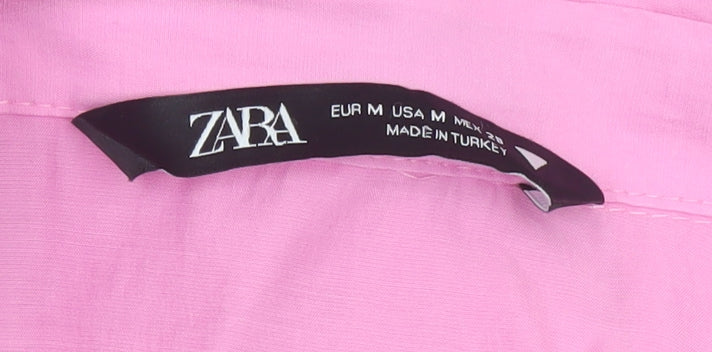 Zara Women’s Pink Ruched Collared Long Sleeve Shirt Dress Size 12