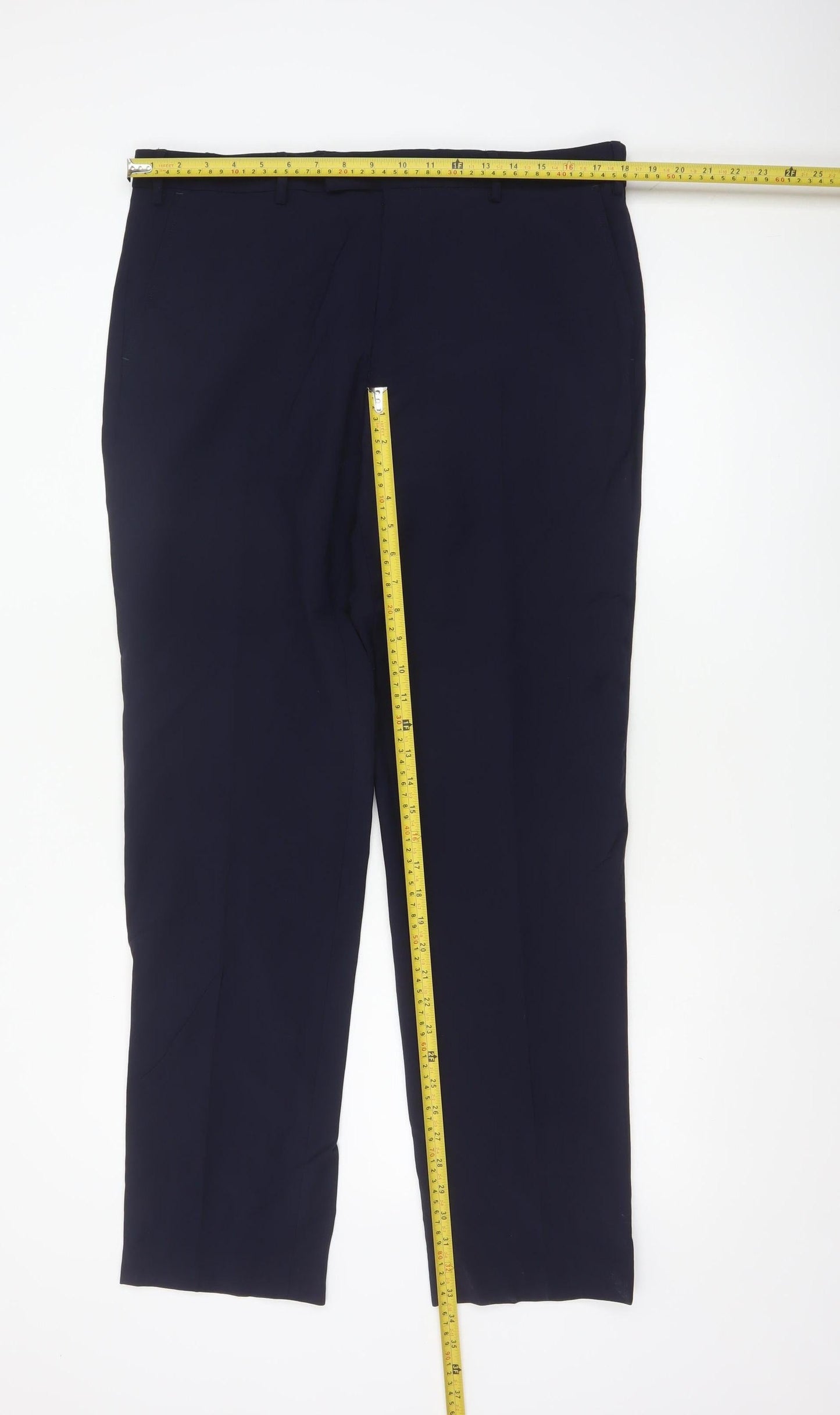 Marks and Spencer Men's Blue Regular Fit Wool Blend Dress Trousers 36W 33L