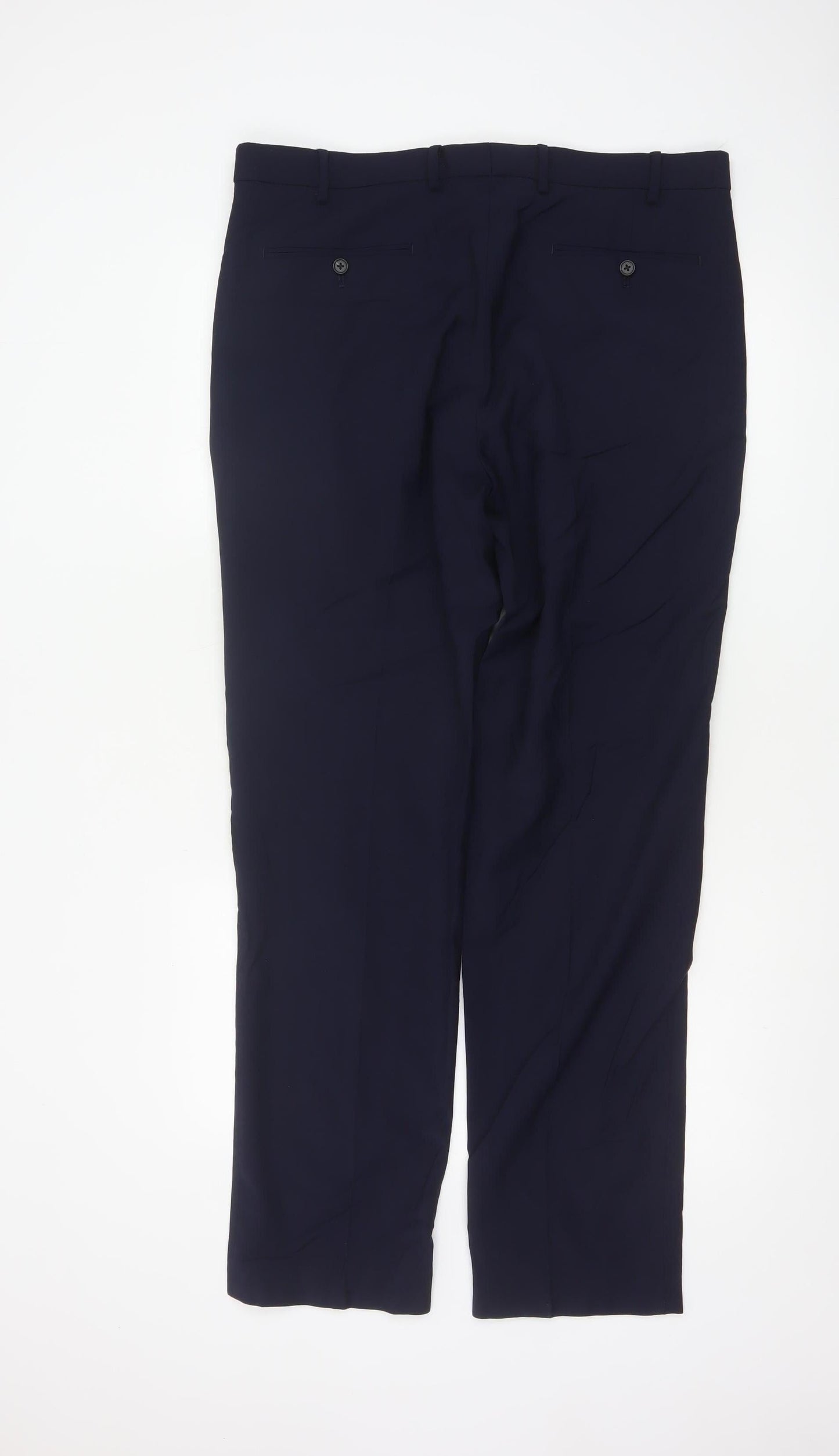 Marks and Spencer Men's Blue Regular Fit Wool Blend Dress Trousers 36W 33L