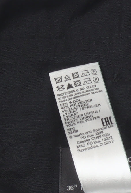 Marks and Spencer Men's Blue Regular Fit Wool Blend Dress Trousers 36W 33L