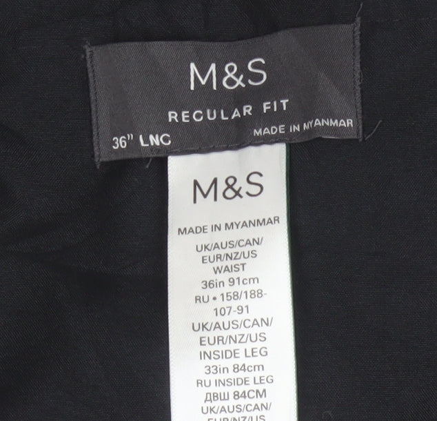 Marks and Spencer Men's Blue Regular Fit Wool Blend Dress Trousers 36W 33L