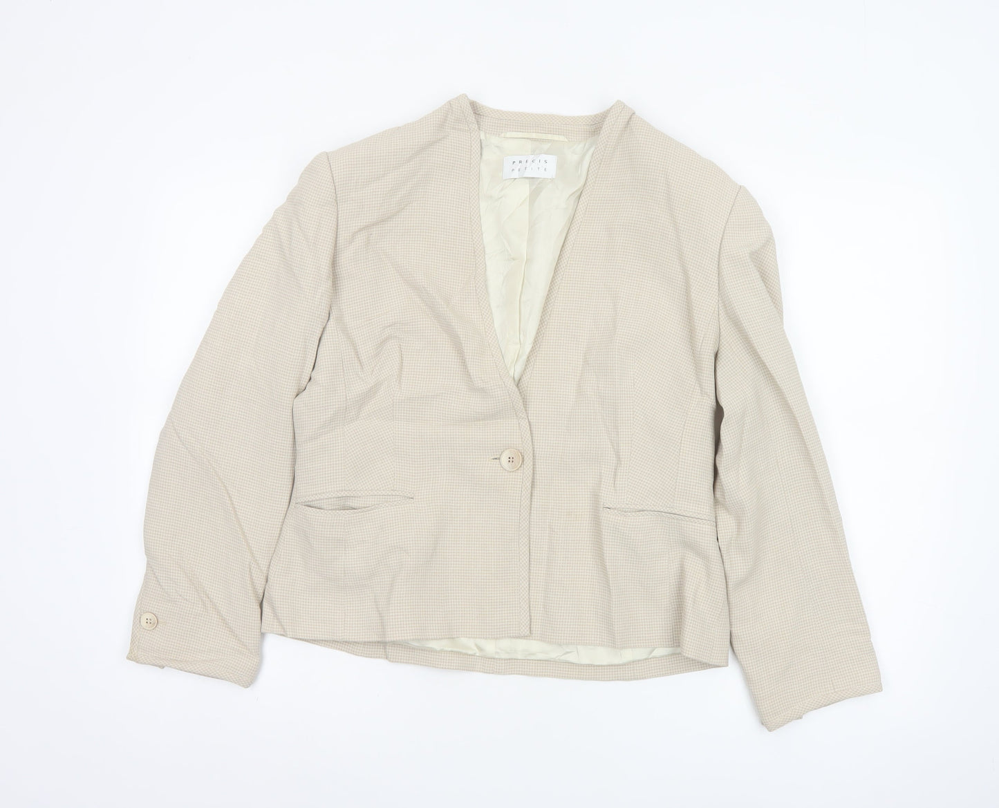 Precis Petite Beige Houndstooth Single-Breasted Suit Jacket Size 14