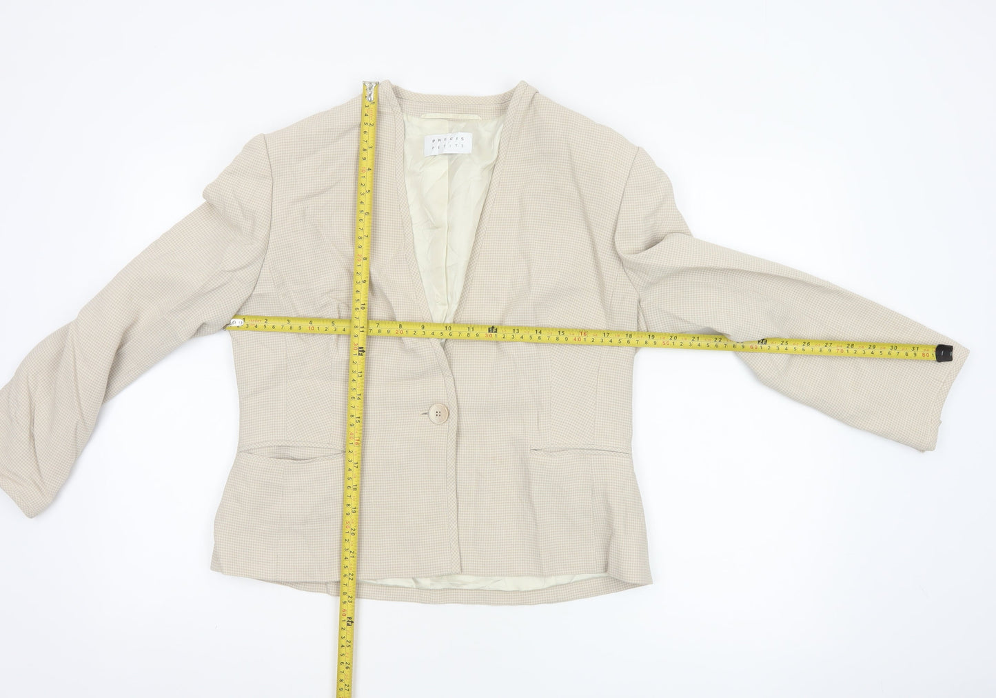 Precis Petite Beige Houndstooth Single-Breasted Suit Jacket Size 14