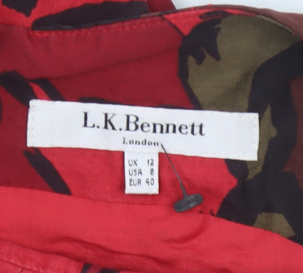L.K. Bennett Women’s Red Floral Wool Silk Sheath Dress Size 12