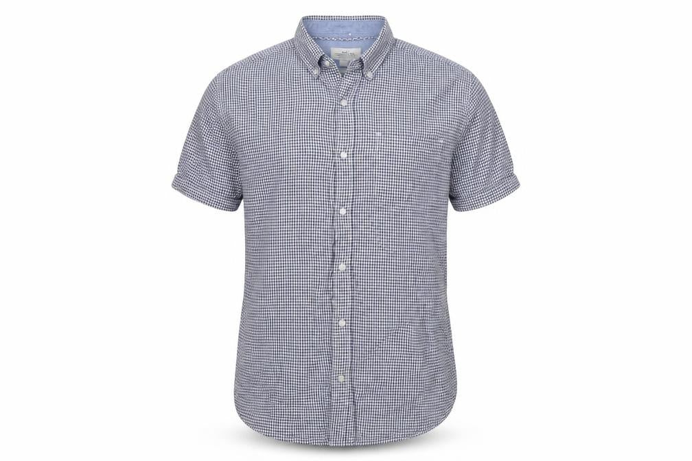 Next Men's Blue Check Short Sleeve Button-Down Cotton Shirt L