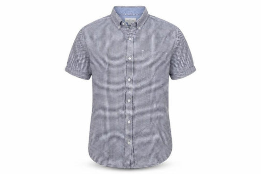 Next Men's Blue Check Short Sleeve Button-Down Cotton Shirt L