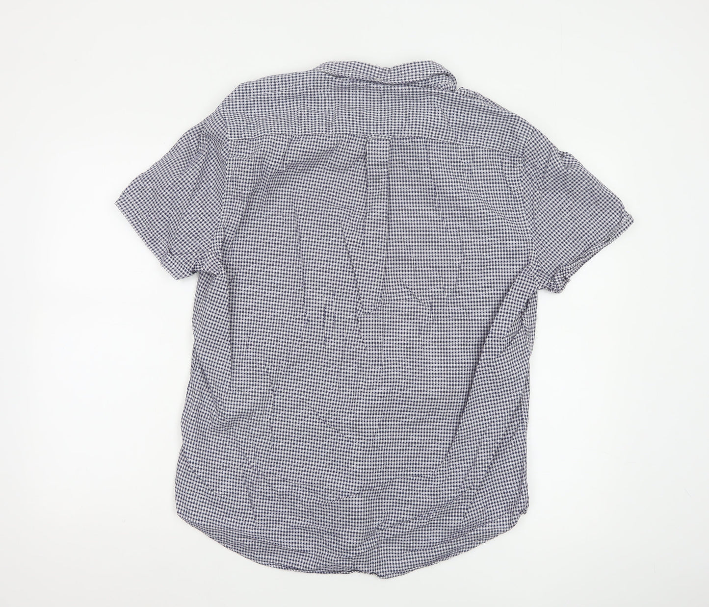 Next Men's Blue Check Short Sleeve Button-Down Cotton Shirt L