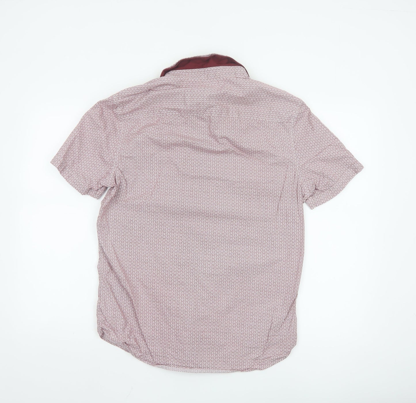 Next Men’s Red Geometric Short Sleeve Cotton Button-Up Shirt Size M