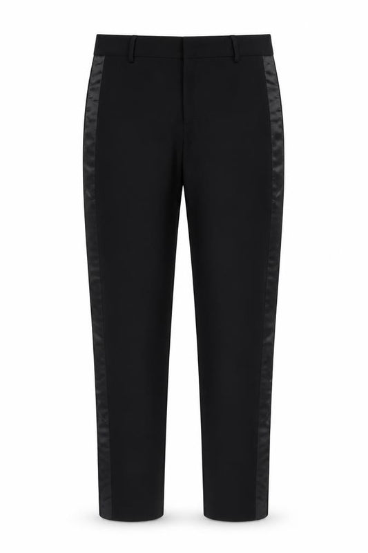 Attentif Paris Women's Black Straight Leg Satin Trim Trousers Size 10