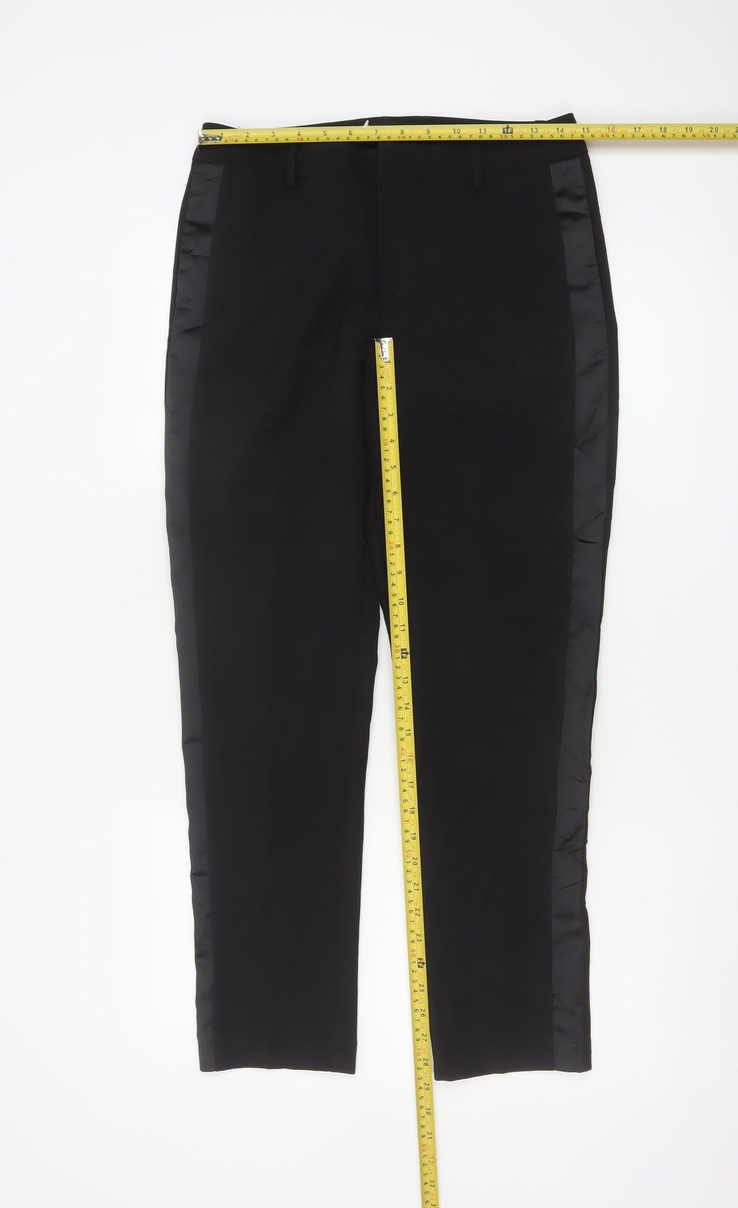 Attentif Paris Women's Black Straight Leg Satin Trim Trousers Size 10
