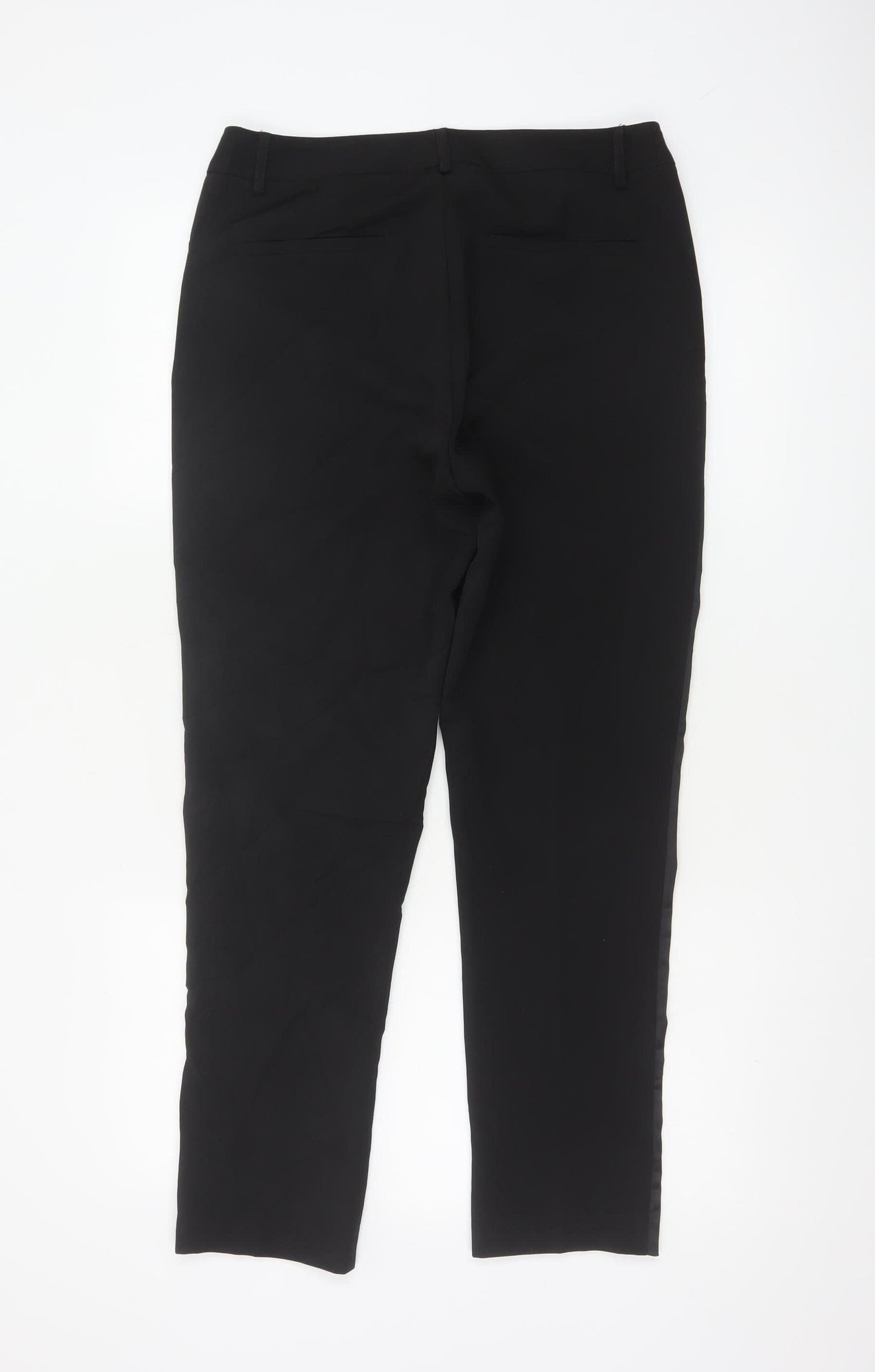 Attentif Paris Women's Black Straight Leg Satin Trim Trousers Size 10