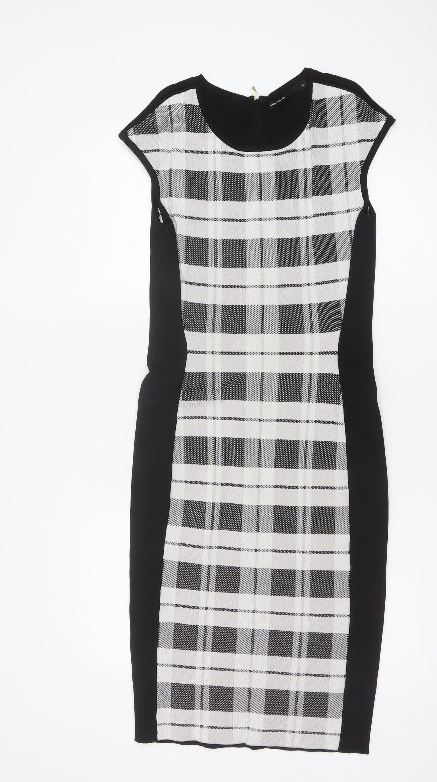 Karen Millen Women's Black Check Bodycon Knee Length Dress Size 12
