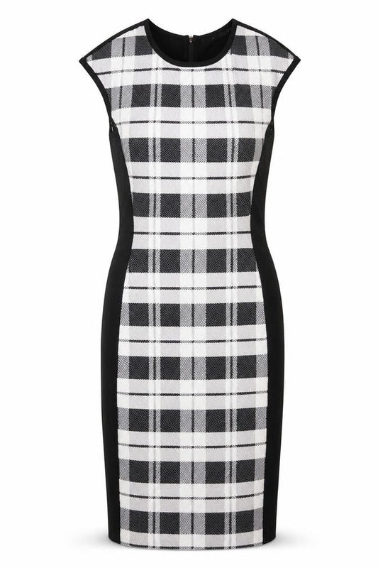 Karen Millen Women's Black Check Bodycon Knee Length Dress Size 12