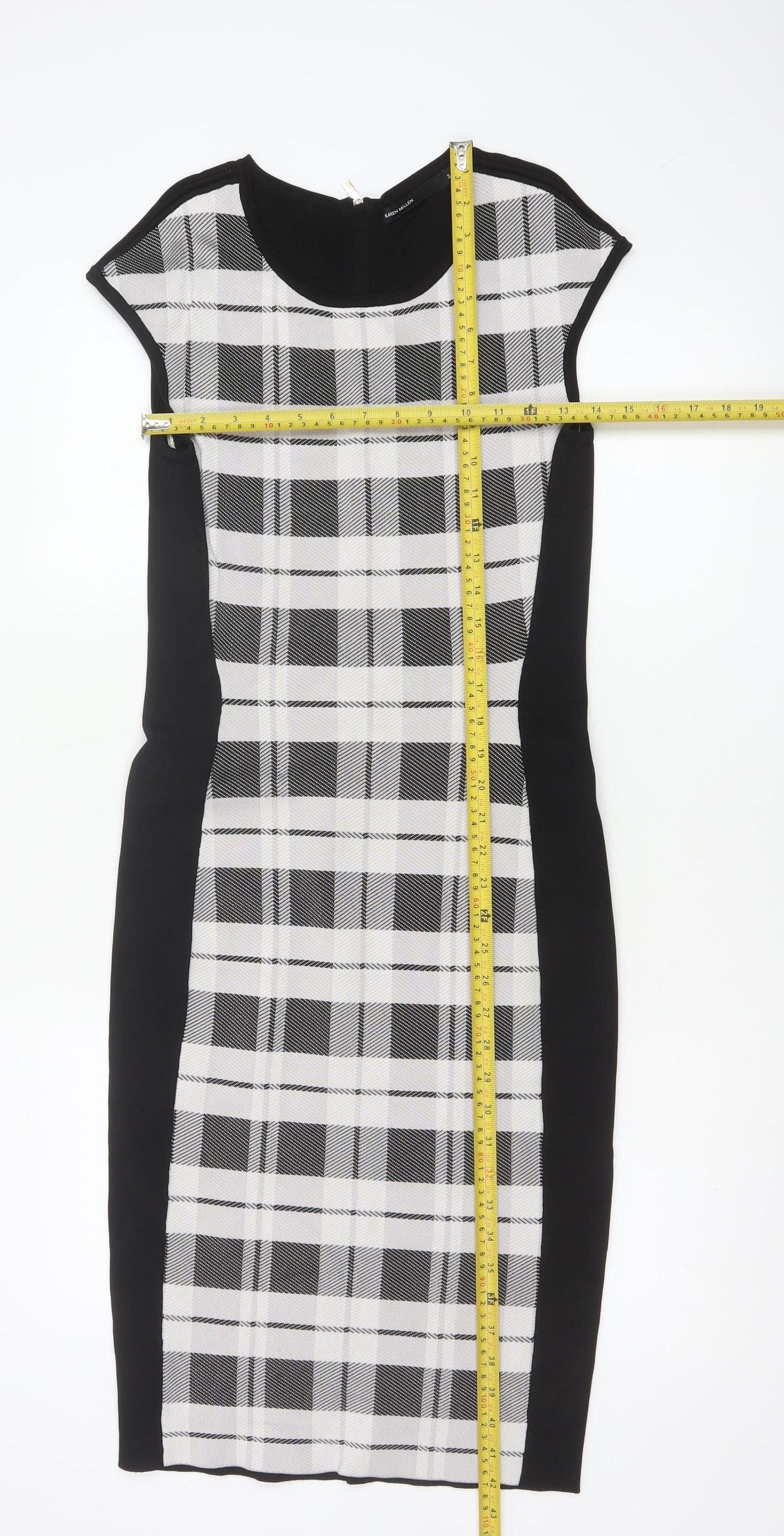 Karen Millen Women's Black Check Bodycon Knee Length Dress Size 12
