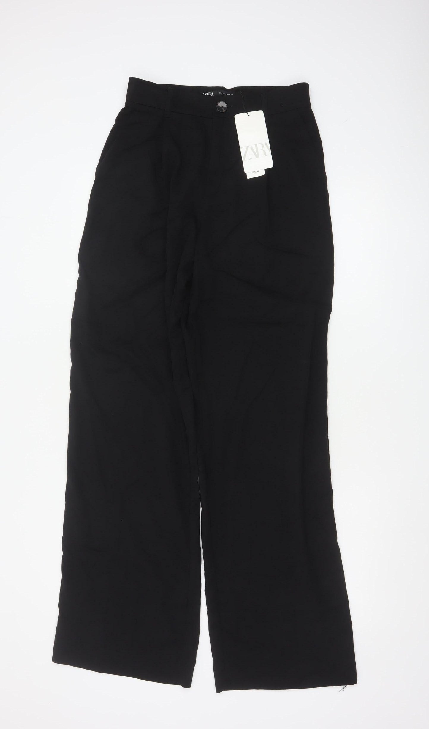 ZARA Women Black Wide-Leg Trousers Size S Lyocell Blend