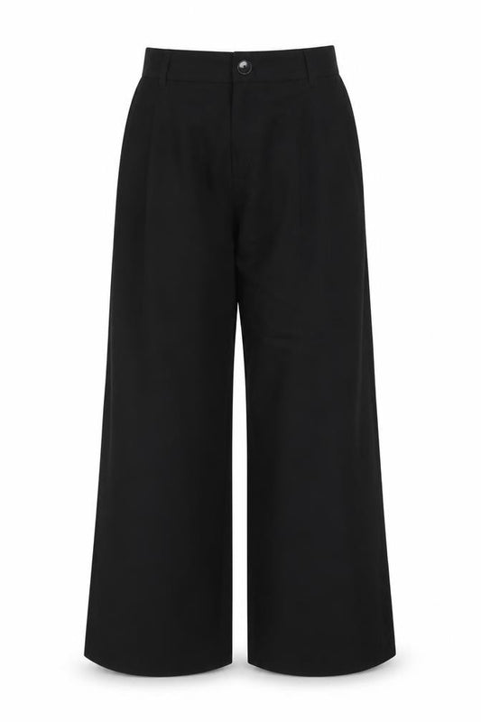 ZARA Women Black Wide-Leg Trousers Size S Lyocell Blend
