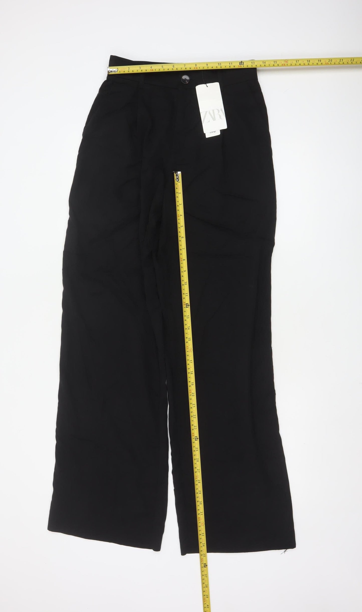 ZARA Women Black Wide-Leg Trousers Size S Lyocell Blend