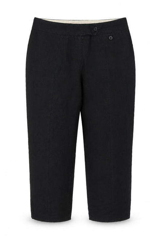Next Women Black Linen Cotton Cropped Trousers Size 12 Regular