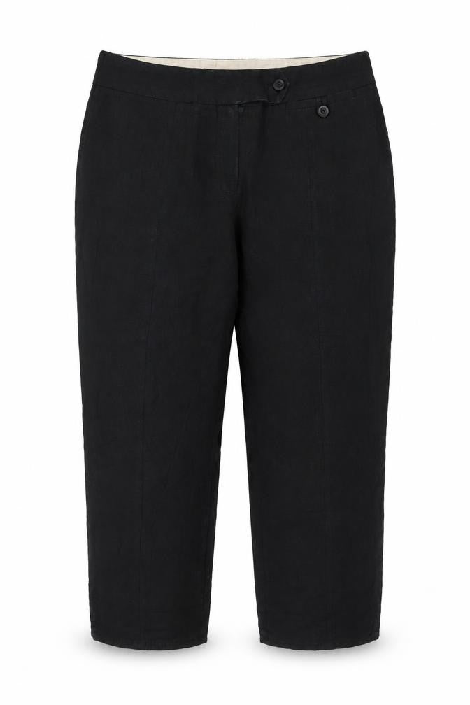 Next Women Black Linen Cotton Cropped Trousers Size 12 Regular