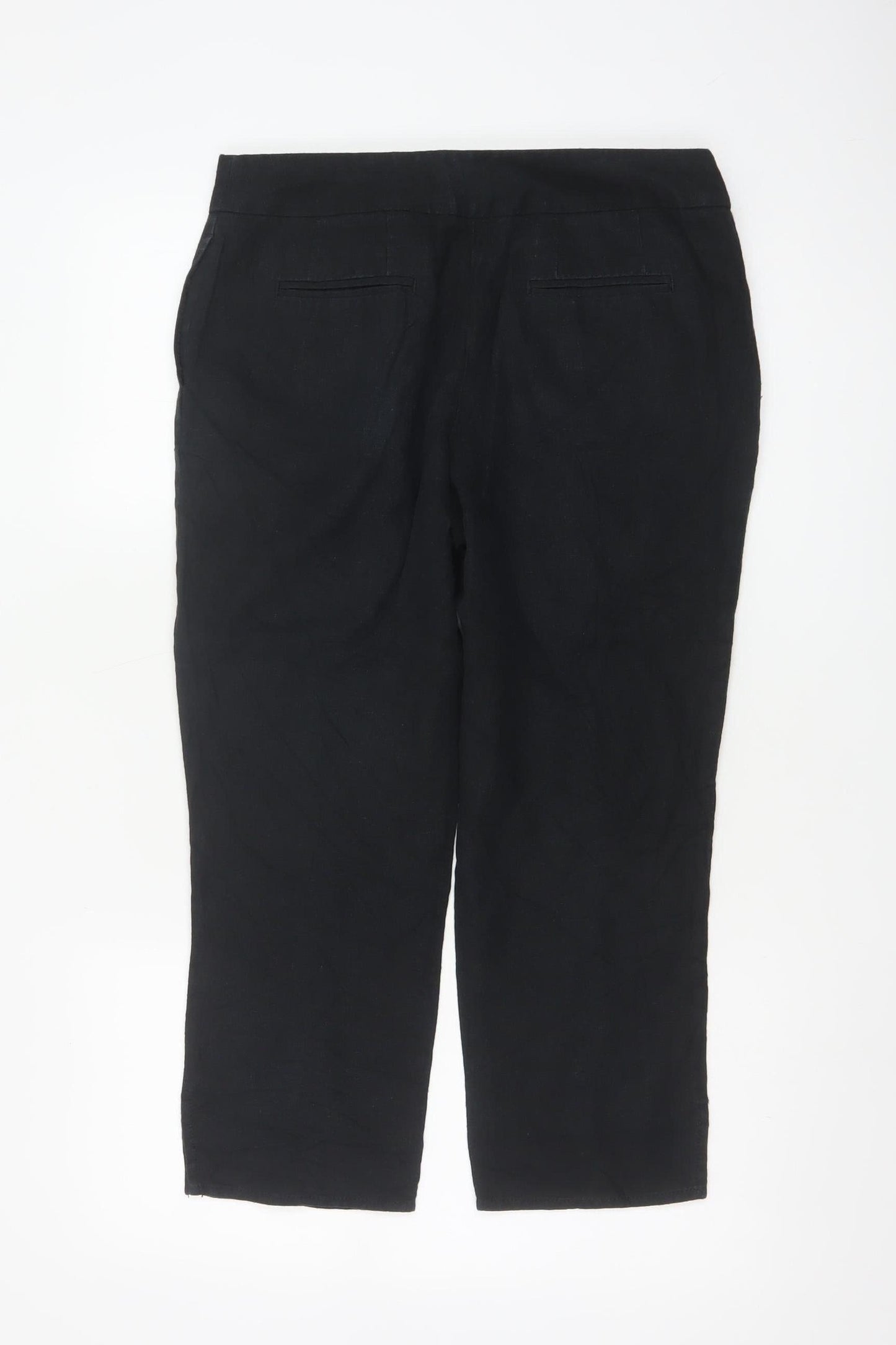 Next Women Black Linen Cotton Cropped Trousers Size 12 Regular