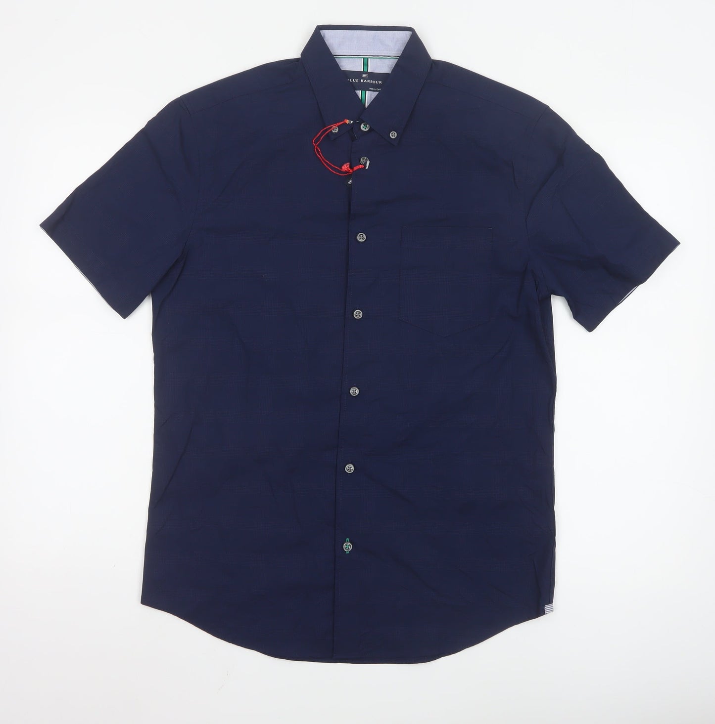 Marks and Spencer Blue Harbour Men's Blue Short Sleeve Cotton Button-Up Shirt Size S