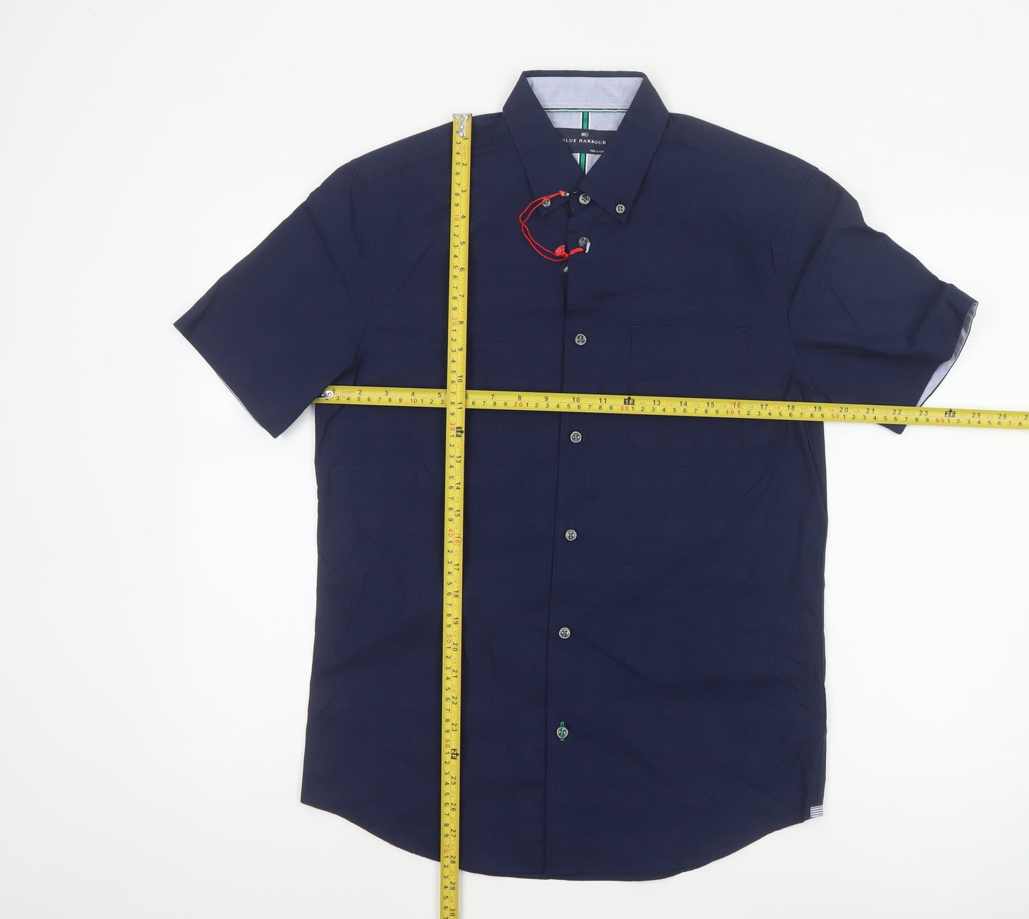 Marks and Spencer Blue Harbour Men's Blue Short Sleeve Cotton Button-Up Shirt Size S