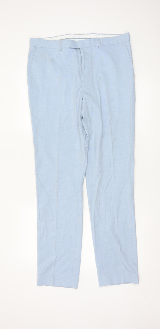 Marks and Spencer Men's Blue Slim Fit Dress Pants 34L
