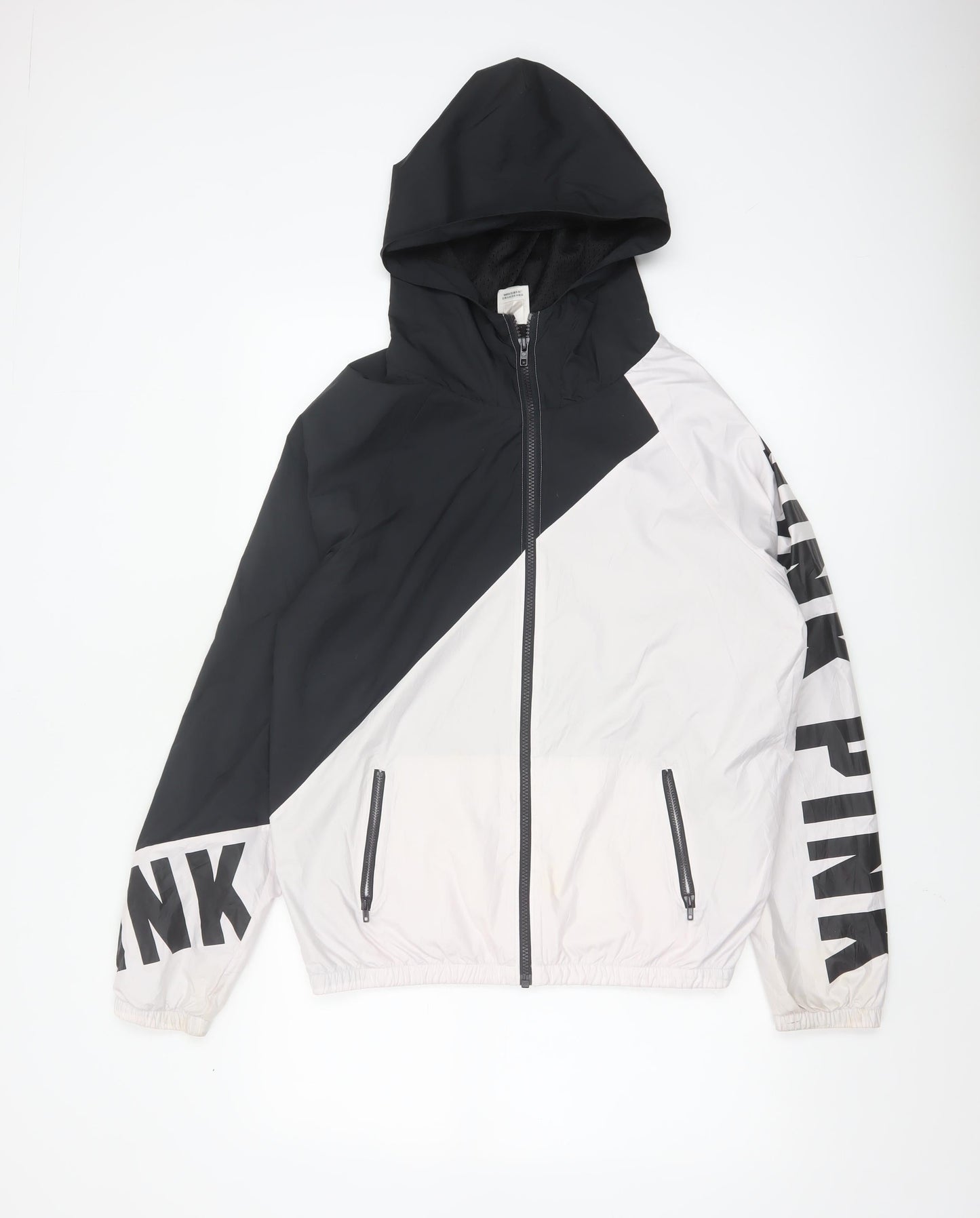 Victoria's Secret PINK Women's XS Black White Hooded Windbreaker Jacket