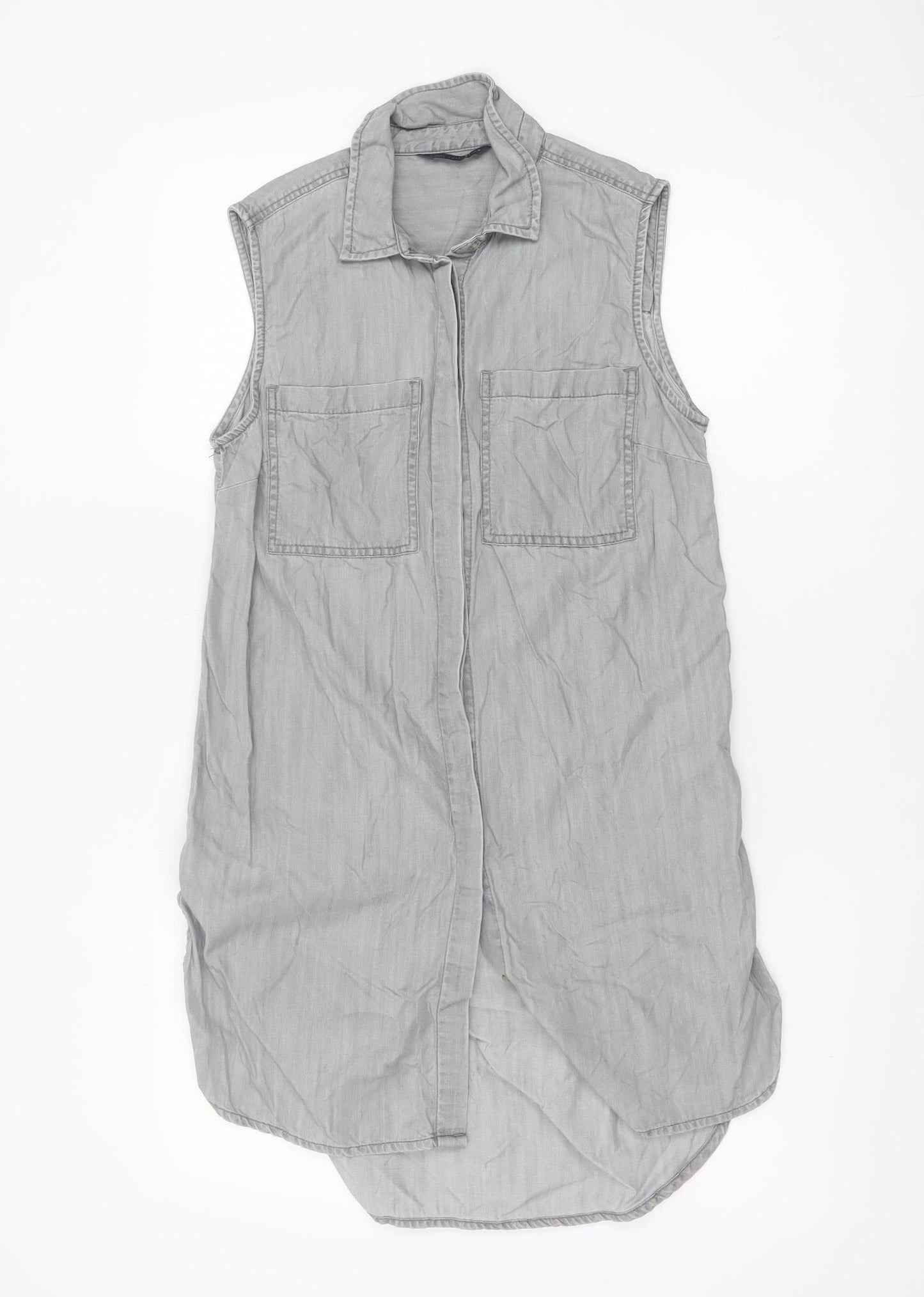 Marks and Spencer Women's Grey Lyocell Sleeveless Shirt Dress Size 8
