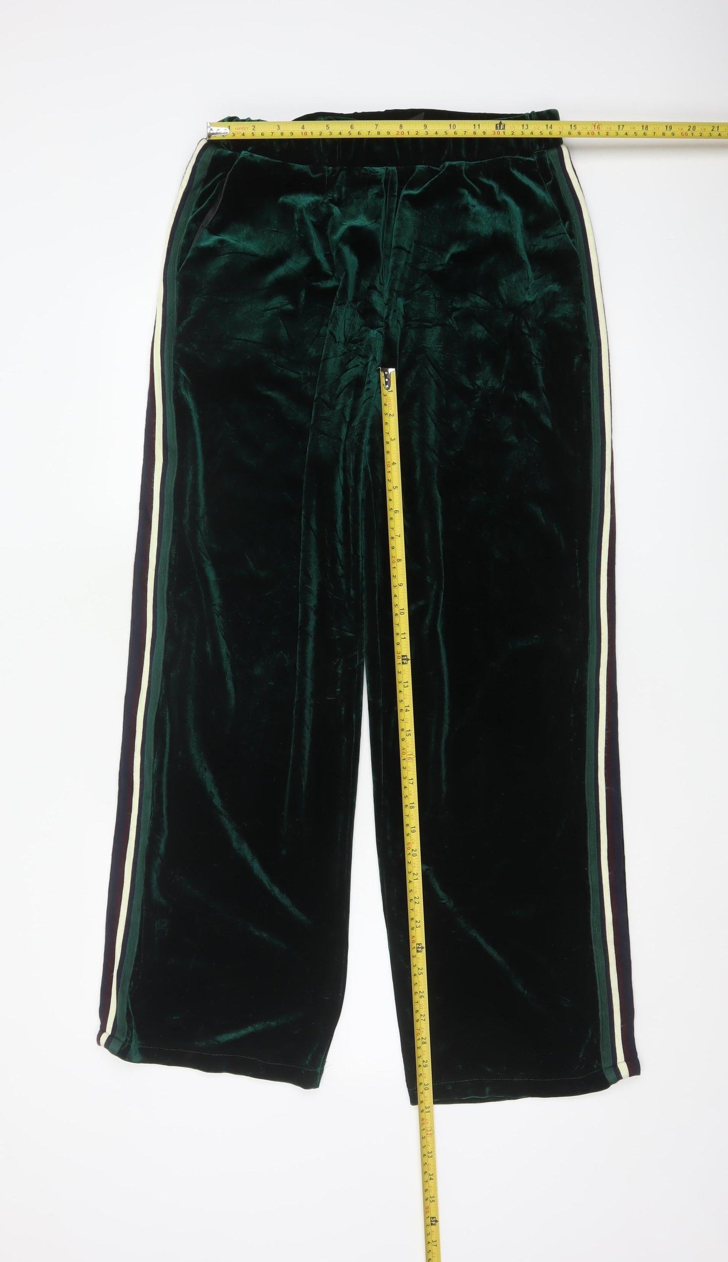 Elli White Womens Green Velvet Wide-Leg Trousers Size L