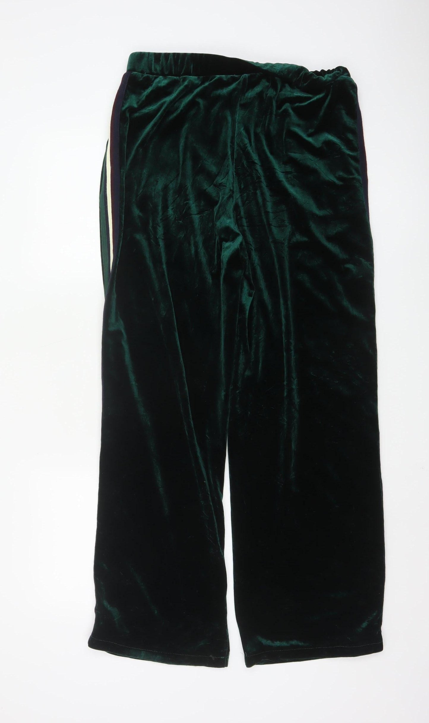 Elli White Womens Green Velvet Wide-Leg Trousers Size L