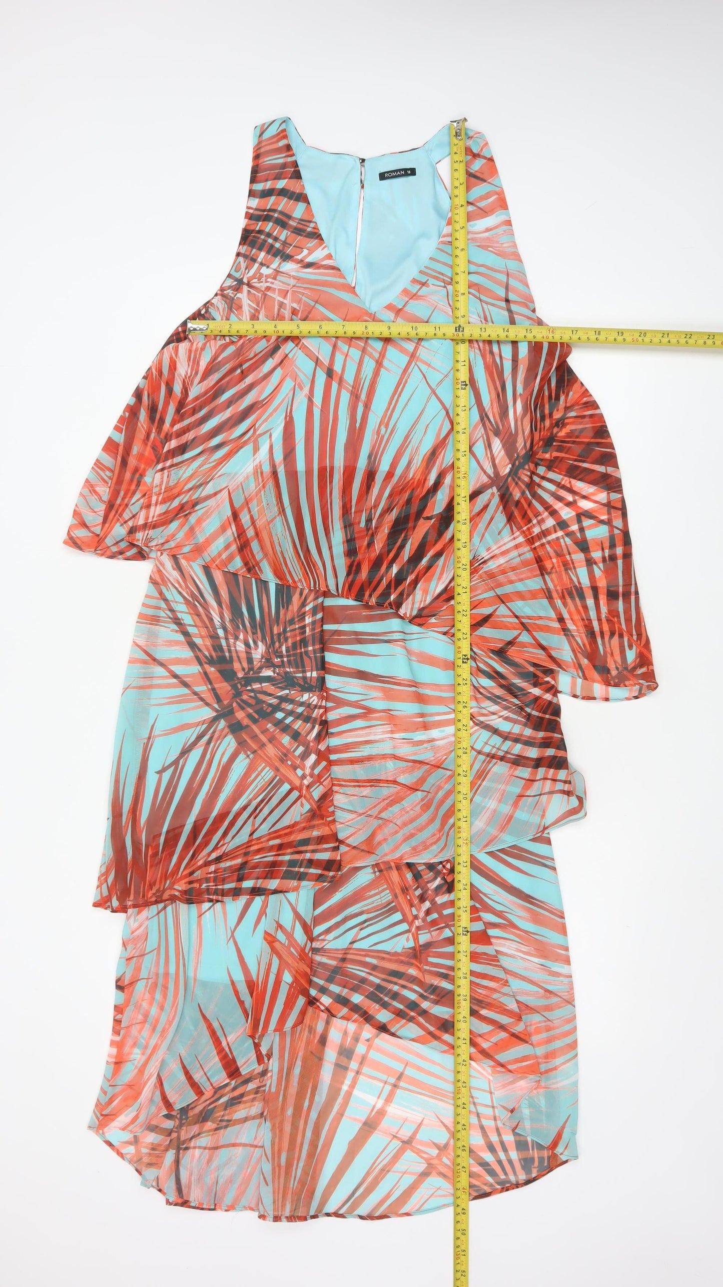 Roman Women’s Multicoloured Asymmetric V-Neck Sleeveless Dress Size 18