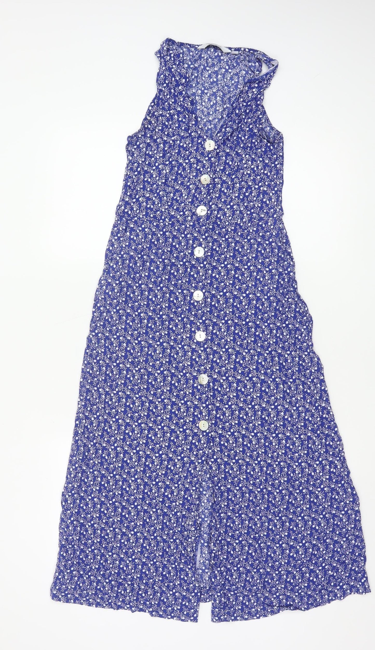 & Other Stories Women Blue Floral Viscose A-Line Midi Dress Size 6