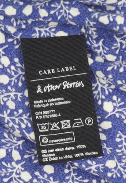 & Other Stories Women Blue Floral Viscose A-Line Midi Dress Size 6