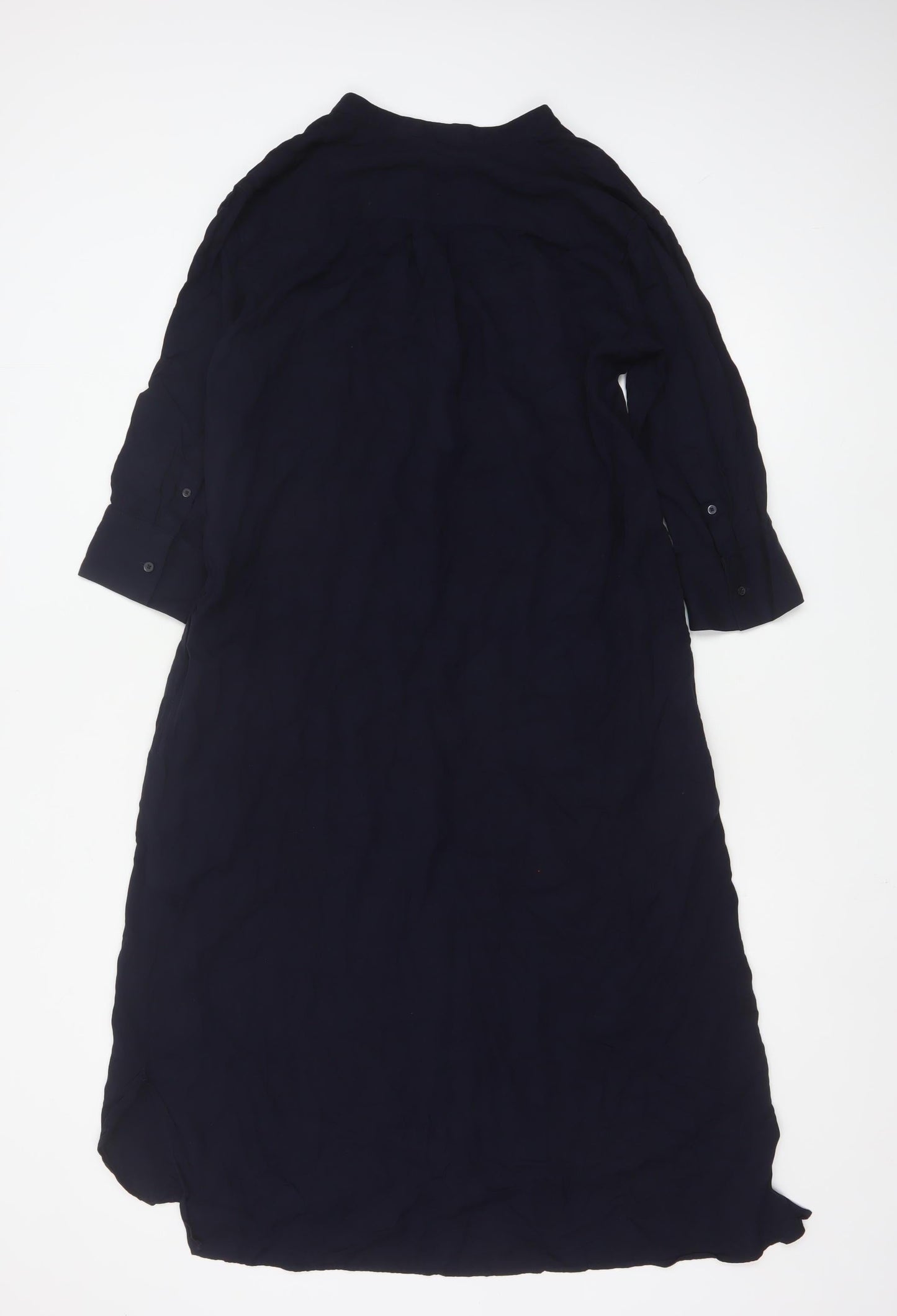 Uniqlo Women Blue Midi Shirt Dress M 3/4 Sleeve Button Classic Style