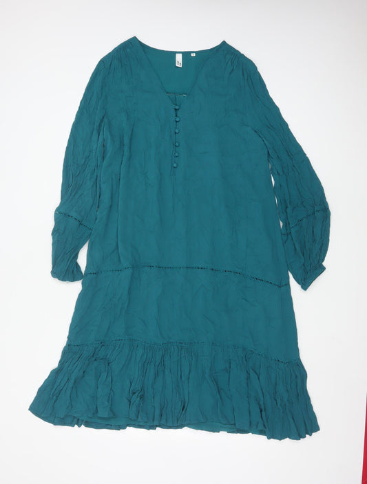 AND/OR Women’s Green Viscose Bohemian Long Sleeve Dress Size 8