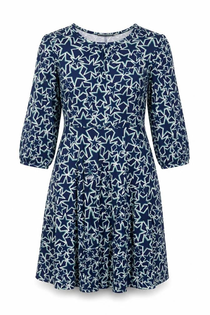 Oasis Women’s Blue Star Print Fit & Flare Knee Length Dress Size S